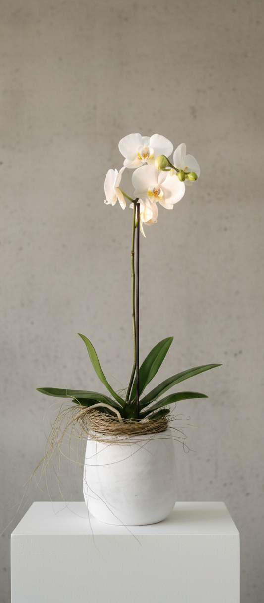 White phalaenopsis orchid in ceramic pot Coolum Florist
