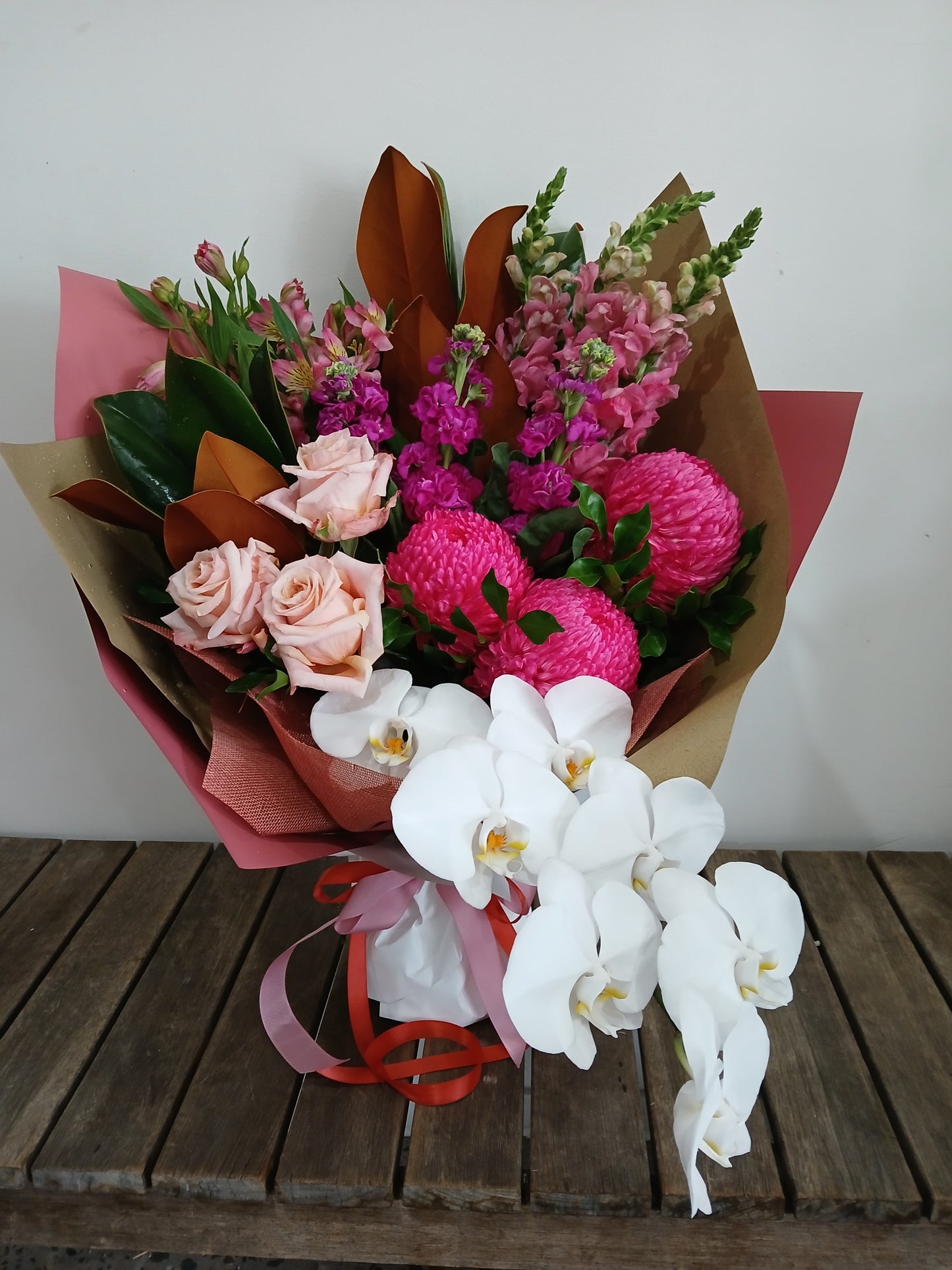 roses, orchids, disbuds and snapdragons bouquet | Sunshine Coast Mother's Day flower delivery