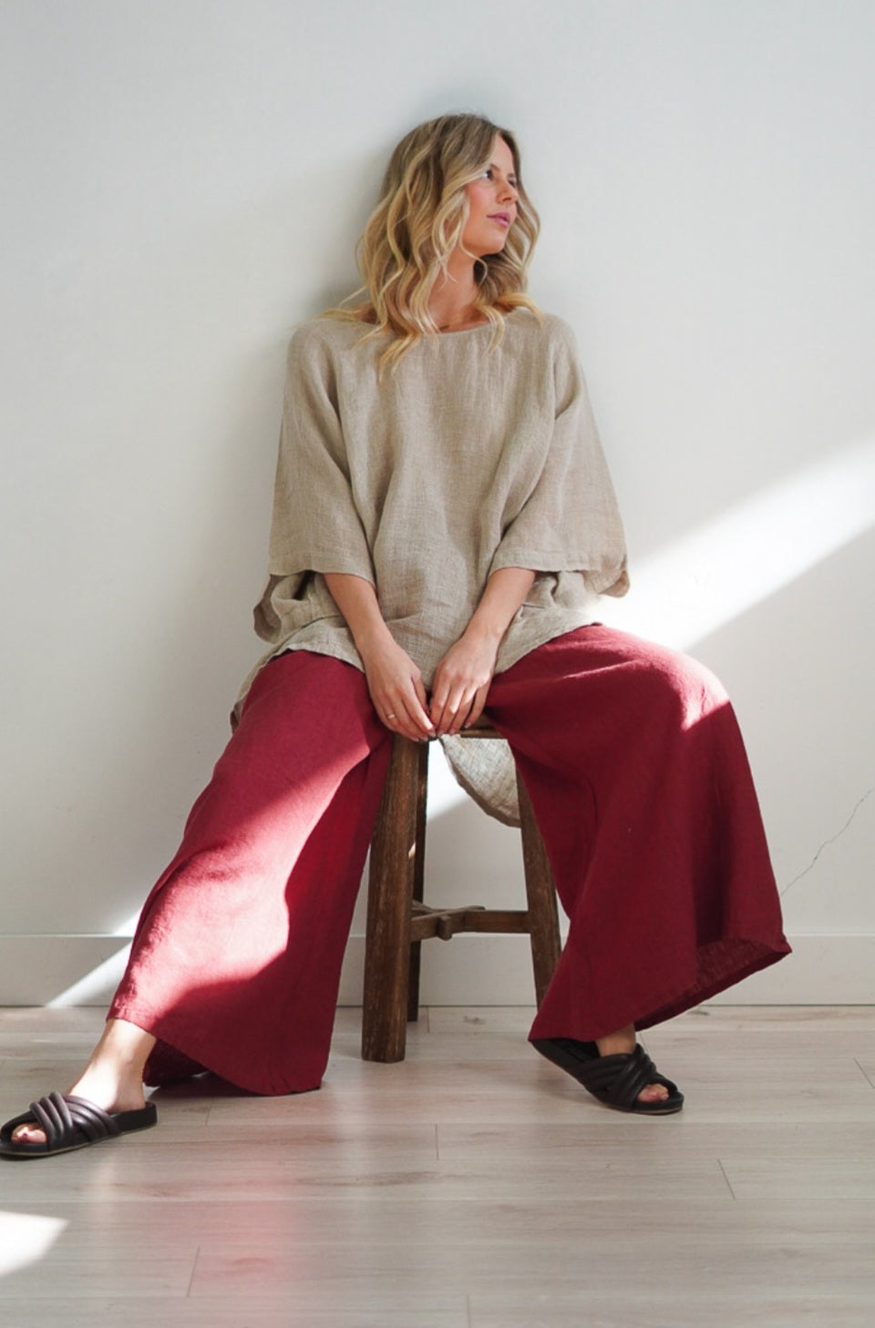 Red Wide Leg Linen Pants | Elsie and Oak
