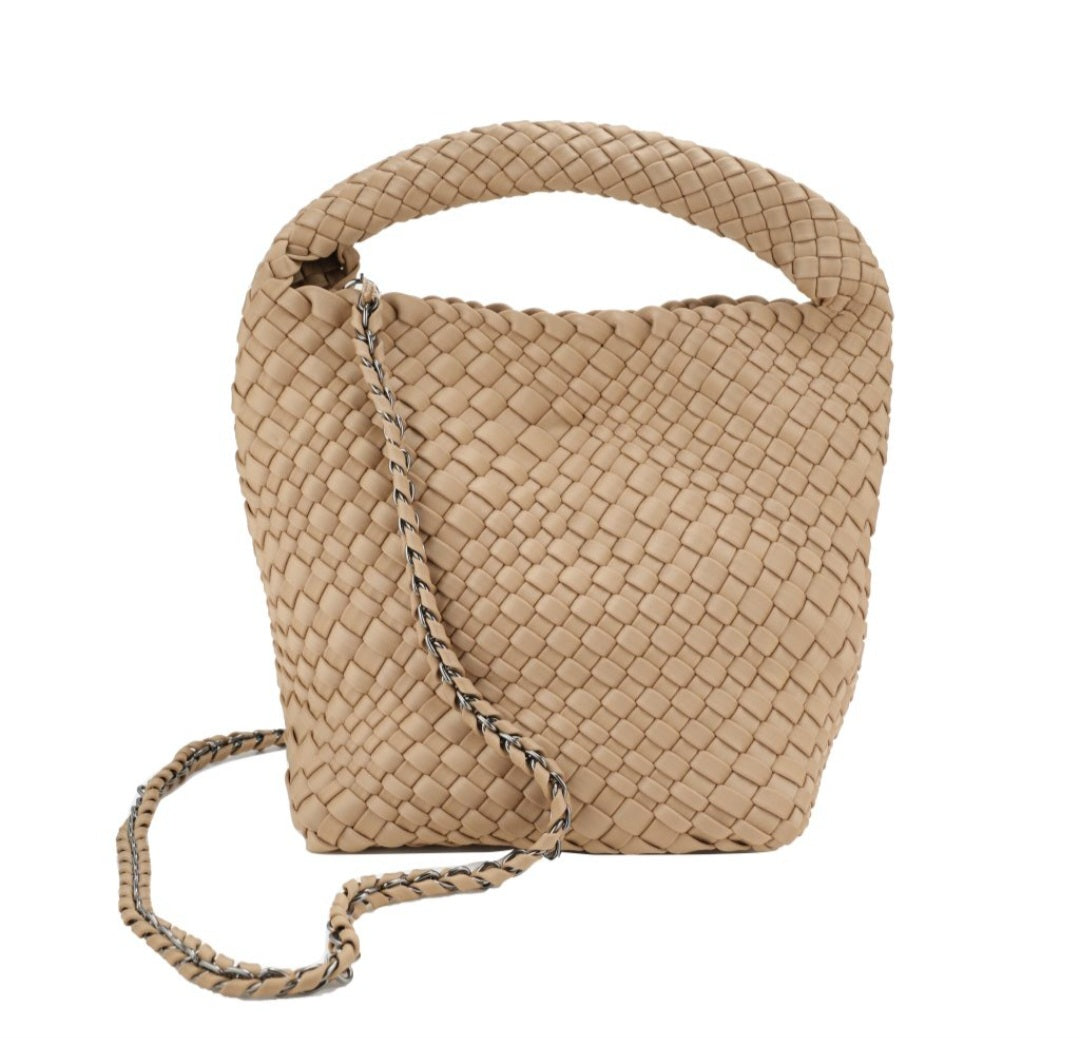 beige handwoven neoprene side bag Sunshine Coast