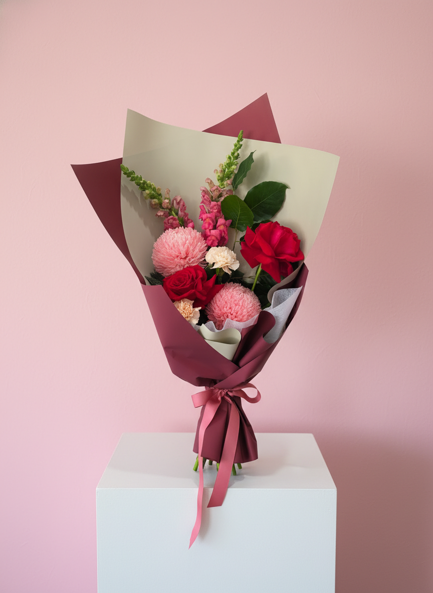 Valentine’s Day flowers with red and pink roses