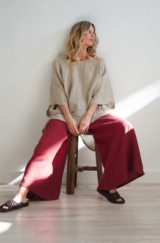 Alessa Pants | 100% Linen | plain stonewash