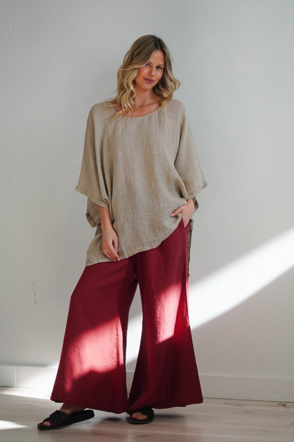 Alessa Pants | 100% Linen | plain stonewash