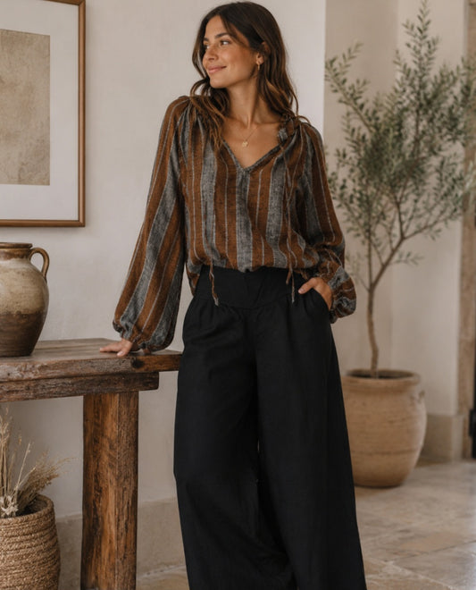 Susanna Top | 100% Linen | mesh + plain stonewash | Size L 16-20
