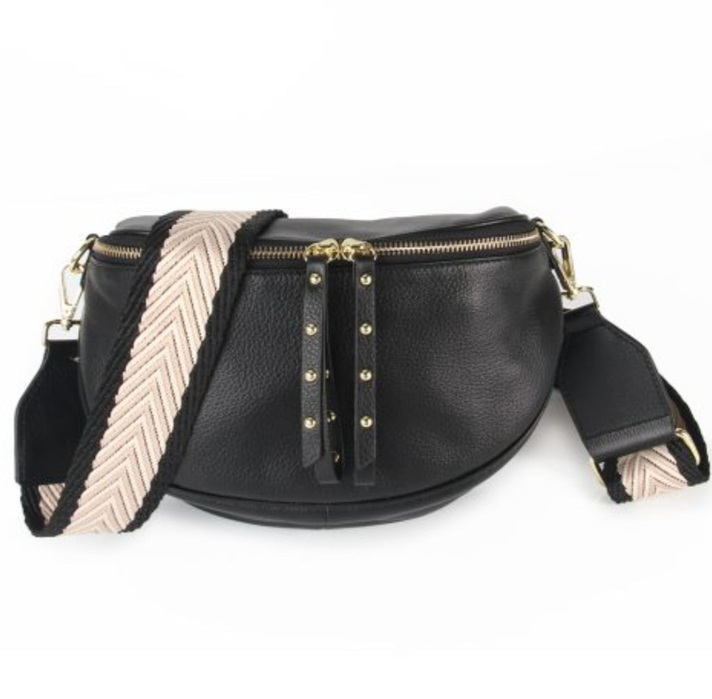 Black Soft Leather Crossbody Bag | Elsie and Oak