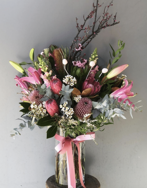 Coolum Florist | Elsie & Oak | Proteas, Banksia, Eucalyptus Leaves, roses and king proteas. Native Flowers